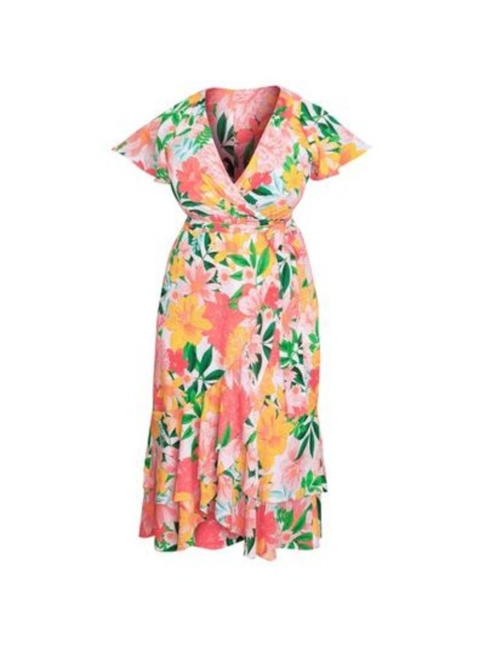 Rachel Rachel Roy Womens Talula Floral-Print Dress Yellow/Pink Size 16W NWT